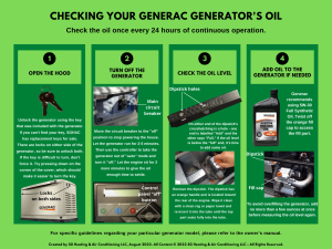 An infographic providing an illustrated, step by step guide to check the oil level of a Generac generator and adding oil to it if necessary