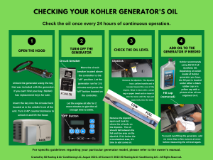 An infographic that is an illustrated, step-by-step guide to checking your Kohler generator's oil, and adding oil if necessary